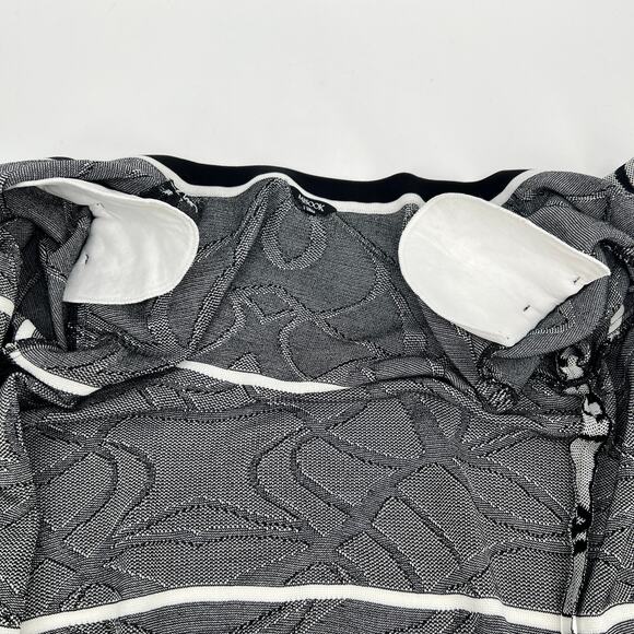 Misook Mixed Knit Print Cardigan Sweater Womens Large Black White Graphic Long - Picture 6 of 9